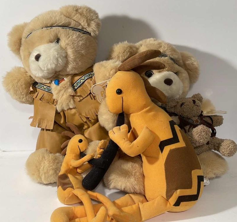 Photo 1 of VTG DANDEE BROWN BEARS TEDDY PLUSH INDIAN NATIVE AMERICAN TEDDY PRECIOUS