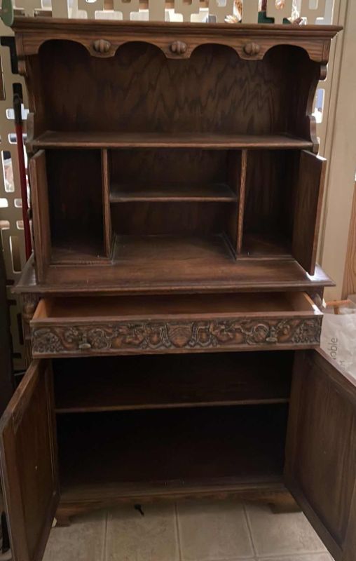 Photo 1 of ANTIQUE ORNATE CARVED WOOD SIDEBOARD  36x18x61
