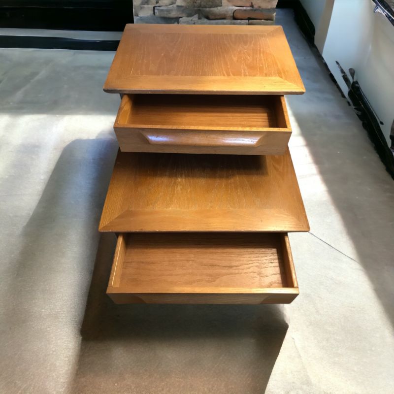 Photo 1 of JACK VAN DER MOLEN FOR JAMESTOWN MID-CENTURY MODERN END TABLE / SIDE TABLE
WITH DRAWER 
H-20” W-22” D-28”
MORE OF JACK VAN DER MOLEN FURNITURE IN FUTURE AUCTIONS 