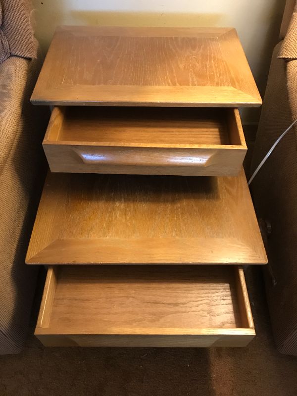 Photo 3 of JACK VAN DER MOLEN FOR JAMESTOWN MID-CENTURY MODERN END TABLE / SIDE TABLE
WITH DRAWER 
H-20” W-22” D-28”
MORE OF JACK VAN DER MOLEN FURNITURE IN FUTURE AUCTIONS 