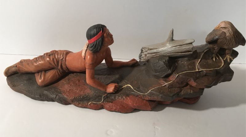 Photo 3 of NATIVE AMERICAN BOY WITH EAGLE HAND PAINTED CERAMIC FIGURE -H-7”
W- 15”