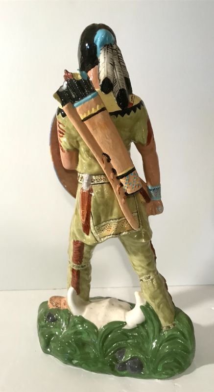 Photo 3 of NATIVE AMERICAN INDIAN WARRIOR HAND PAINTED GLAZED CERAMIC STATUS 
H-17”