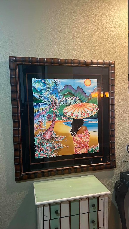 Photo 7 of MAHOGANY FRAMED "TROPICAL" ARTIST SIGNED & NUMBERED ARTWORK  41” x 45”