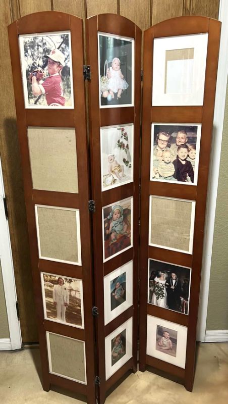 Photo 1 of STURDY WOOD ROOM DIVIDER WITH 8” x 10” PHOTO FRAMES- MEASUREMENTS OPENED 36” x 69 1/4”
