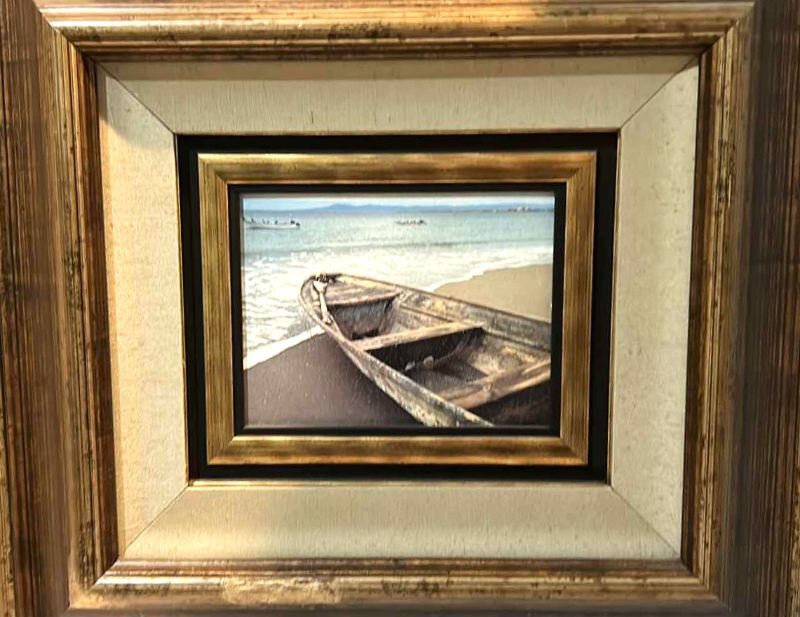 Photo 1 of WALL DECOR  -" BEACHED BOAT" ON SHORE ARTWORK IN WOOD FRAME 24” x 22”