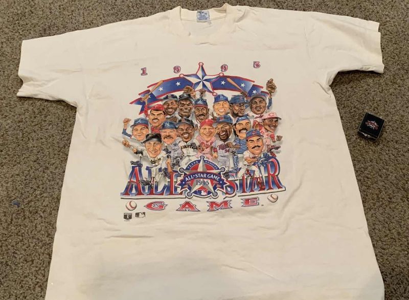 Photo 1 of 1995 ALL STAR GAME TEXAS RANGERS T SHIRT SIZE L AND PIN