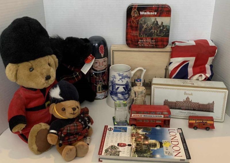 Photo 1 of BRITISH LONDON THEMED ASSORTED BOXES AND FIGURES