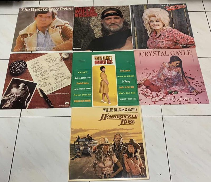 Photo 1 of ASSORTED COUNTRY MUSIC RECORDS: PATSY CLINE, WILLIE NELSON, DOLLY PARTON, KENNY RODGERS