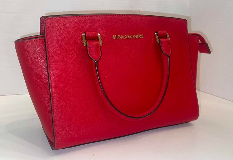 Photo 2 of MICHAEL KORS SELMA MANDARIN RED SAFFIANO LEATHER CROSS BODY SATCHEL BAG 13” X 9” 