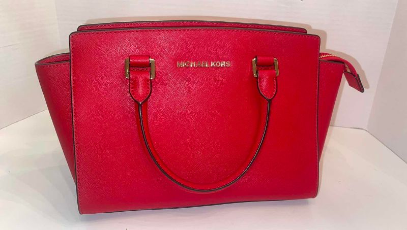 Photo 3 of MICHAEL KORS SELMA MANDARIN RED SAFFIANO LEATHER CROSS BODY SATCHEL BAG 13” X 9” 