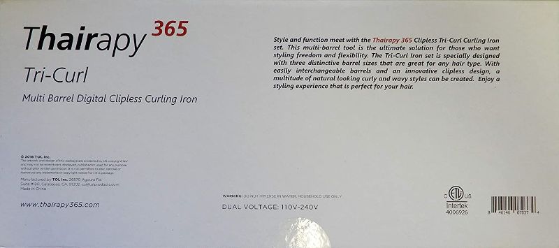 Photo 3 of THAIRAPY 365 TRI CURLING IRON 3 SIZES 19MM 25MM AND 32 MM BARREL CLIPLESS TOURMALINE CERAMIC DESIGN AND 360 SWIVEL CORD NEW