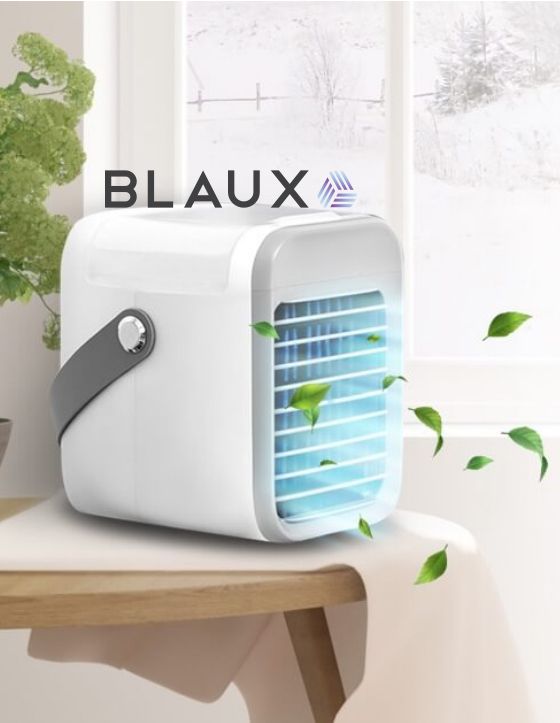 Photo 1 of BLAUX CLASSIC DESKTOP AC WITH REPLACEABLE WATER CURTAIN REPLACEABLE ICE TRY FAN SPEED ADJUSTMENT DIAL AND WHITE MOOD LIGHT NEW IN BOX 