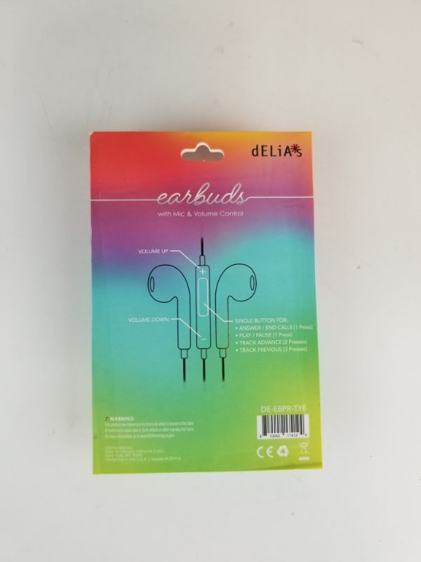 Photo 3 of 2 PACK DELIA TYE DYE EARBUDS UNIVERSAL AUX 3.5 BUILT IN MICROPHONE SEND END AND MUTE BUTTONS NEW  