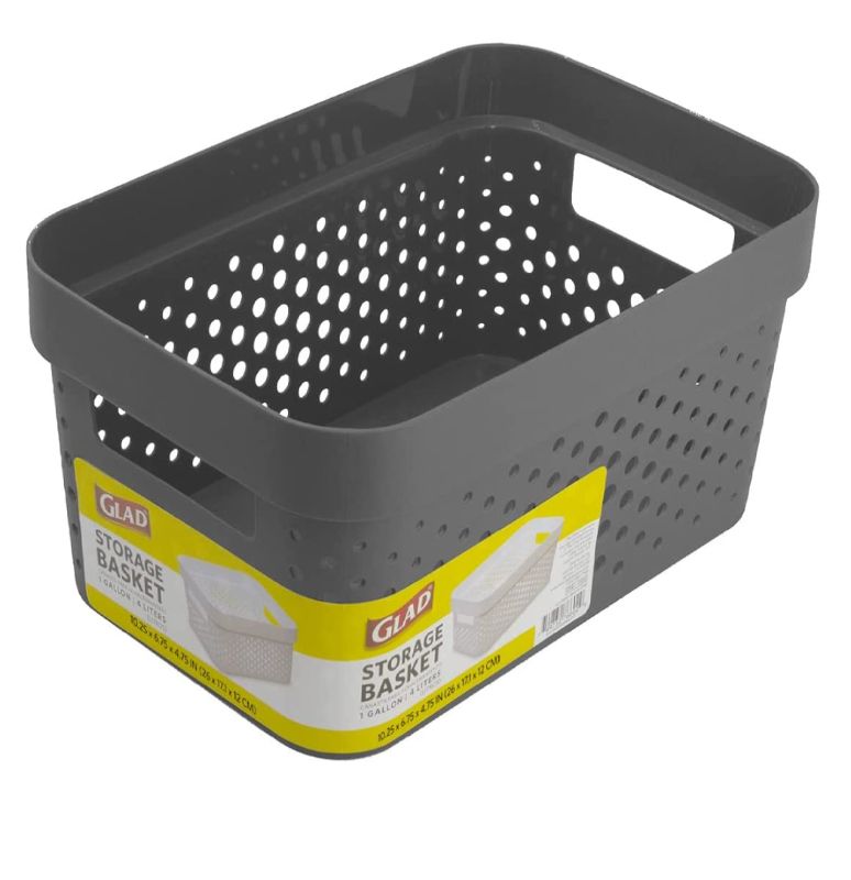 Photo 1 of GLAD STORAGE BASKET 1 GALLON COLOR GREY NEW 