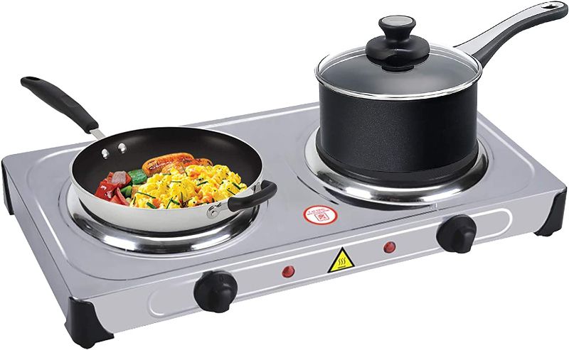 Photo 1 of DOMINION DOUBLE HOT PLATE BURNER STAINLESS STEEL ADJUSTABLE TEMPERATURE NON SLIP LIGHTWEIGHT  COLOR WHITE NEW