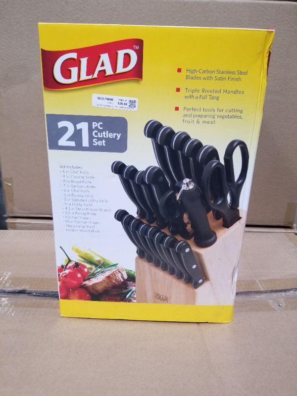 Photo 1 of GLAD 21 PC CUTLERY SET WITH HOLDING BLOCK NEW 