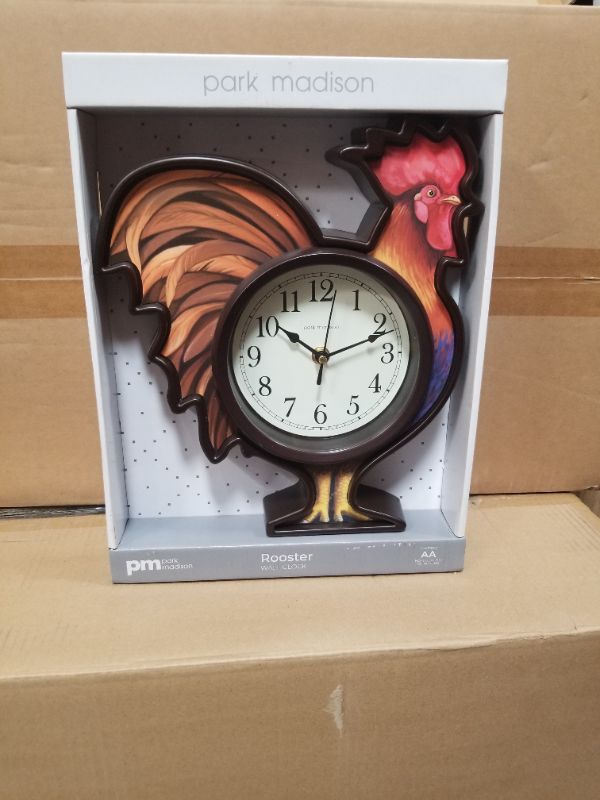 Photo 1 of PARK MADISON 12 INCH ROOSTER CLOCK AA BATTERIES REQUIRED NEW 