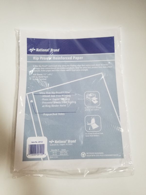 Photo 1 of NATIONAL BRAND RIP PROOF REINFORCED PAPER 100 SHEETS 11IN x8.5 IN 