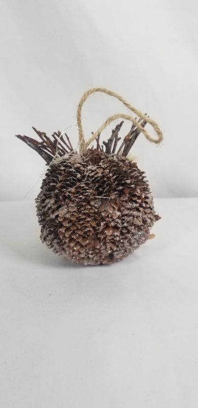 Photo 2 of WINTER OWL ORNAMENT SMALL PINECONE LOOK GLITTER W/ TWIGS 3.5 ×3.75H NEW