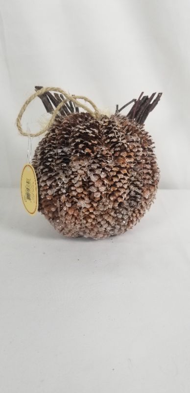 Photo 2 of WINTER OWL ORNAMENT LARGE PINECONE LOOK GLITTER W TWIGS 4.74 × 4.25H NEW