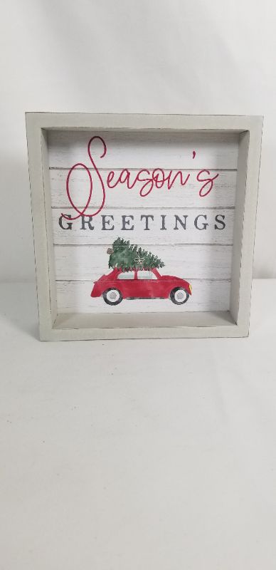 Photo 1 of BELLE MAISON SEASONS GREETING RED CAR W/ TREE ART BOX TABLETOP 6×1.25×6H 