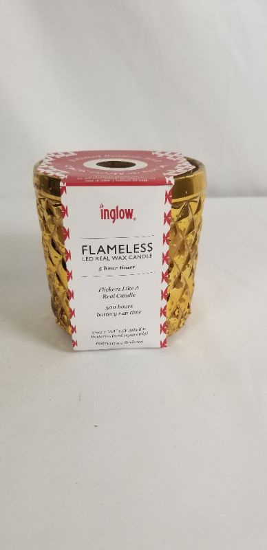Photo 1 of INGLOW FLAMELESS LED REAL WAX CANDLE 5 HOUR TIMER GOLD NEW