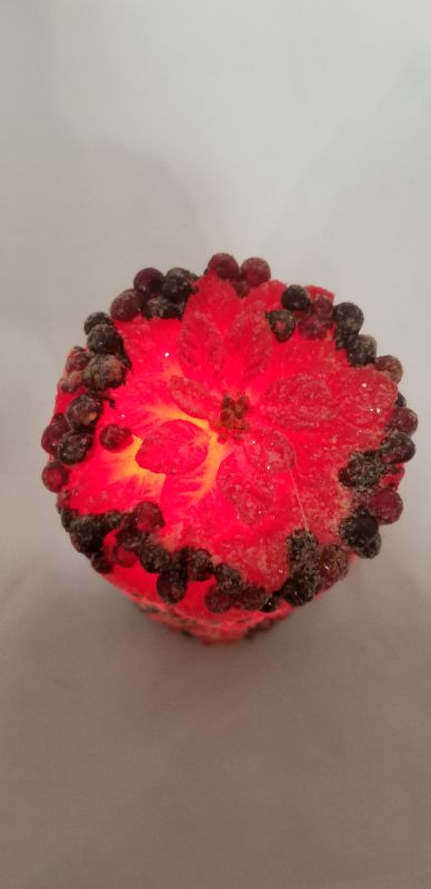 Photo 2 of RED POINSETTIA LED FLOWER CANDLE NEW 