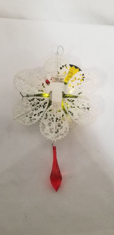 Photo 2 of WHITE GLITTER FLOWER SEASON'S SPARKLE LED ORNAMENT NEW