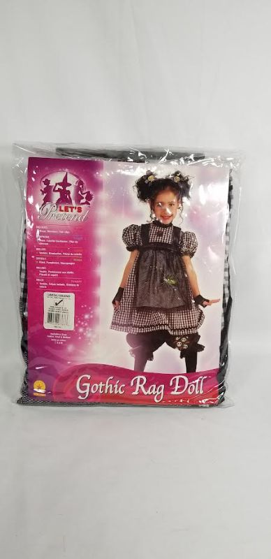 Photo 1 of   LET'S PRETEND  GOTHIC RAG DOLL DRESS BLOOMERS, HAIR CLIPS CHILD COSTUME SIZE L 12-14 NEW  
