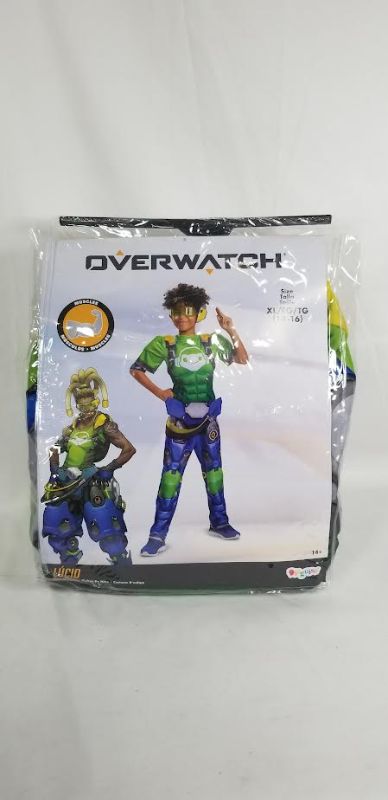 Photo 1 of   DISGUISE OVERWATCH LUCIO  JUMPSUIT BELT ARMBAND HEADPIECE CHILD COSTUME  SIZE XL 14-16  
