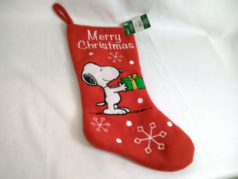 Photo 2 of  SNOOPY PEANUTS MERRY CHRISTMAS LINED STOCKING 8x18H NEW