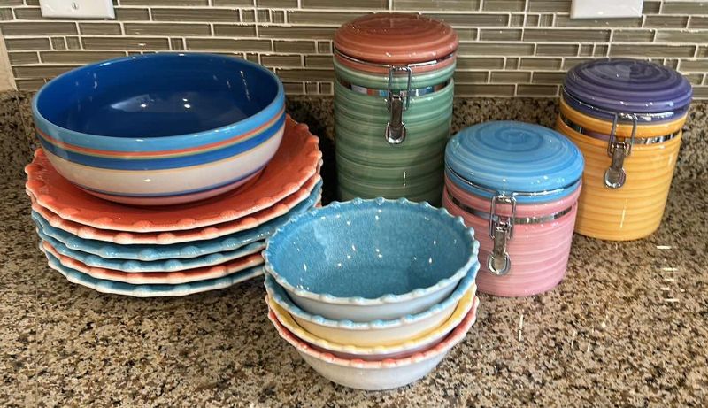 Photo 1 of 14 PCS-COLORFUL CERAMIC DISHES AND CANISTER SET