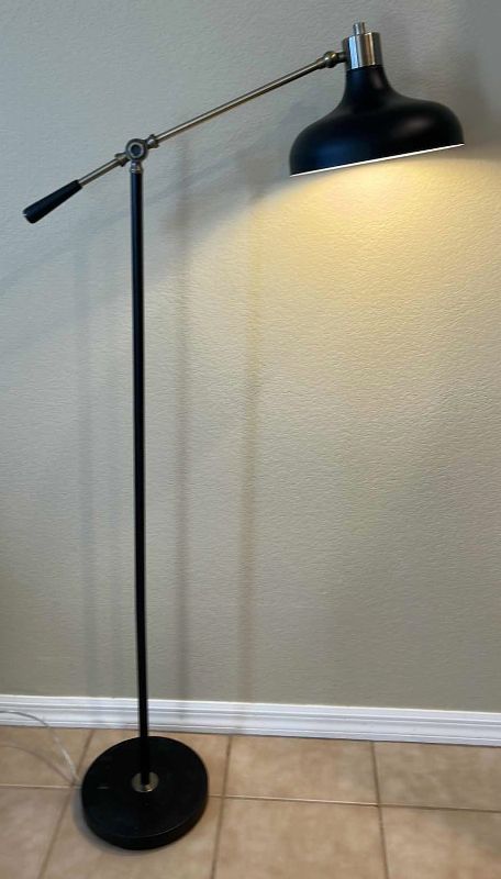 Photo 1 of BRASS AND BLACK METAL ADJUSTABLE FLOOR LAMP  (pictured at 55" high)