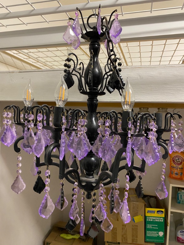 Photo 1 of LAVENDER AND BLACK LEAD CRYSTAL CHANDELIER 21” X 31 1/2”