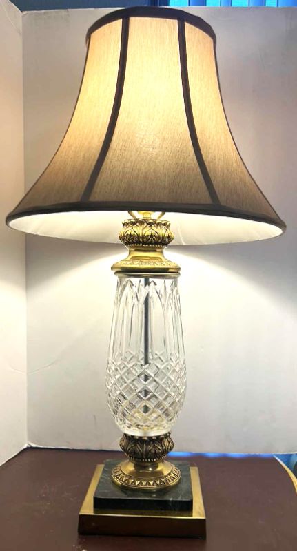 Photo 1 of CRYSTAL BRASS AND MARBLE TABLE LAMP H32”