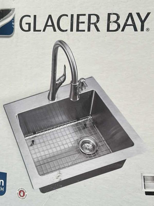 Photo 1 of NEW GLACIER BAY 18 GUAGE SINGLE BOWL KITCHEN SINK BRUSHED STAINLESS STEEL 