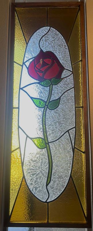 Photo 1 of STAINED GLASS ROSE DECOR IN WOOD FRAME 16” x 46”