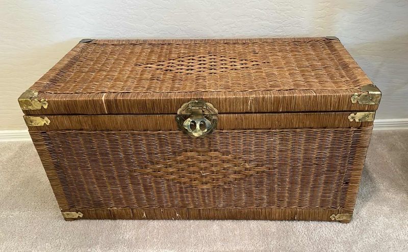 Photo 1 of WICKER W BRASS ACCENTS STORAGE CHEST 32” x 16” H16”