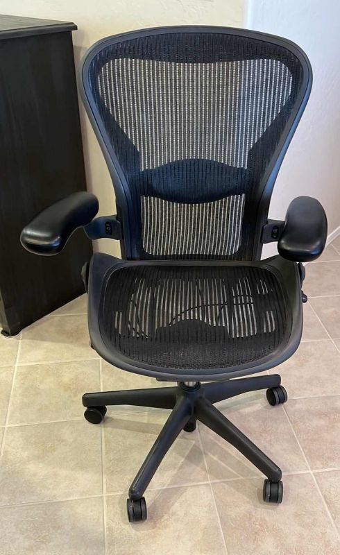 Photo 1 of HERMAN-MILLER AERON BLACK OFFICE CHAIR (SIZE B) INCLUDES NEW PNEUMATIC CYLINDER, PLASTIC OFFICE FLOOR MAT