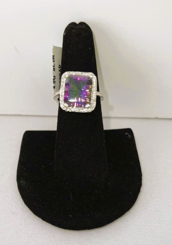 Photo 1 of 925 STERLING SILVER MYSTIC TOPAZ & SAPPHIRE CORUNDUM RING-GGA CERTIFIED-APPROX. SIZE 6.5    RN034343