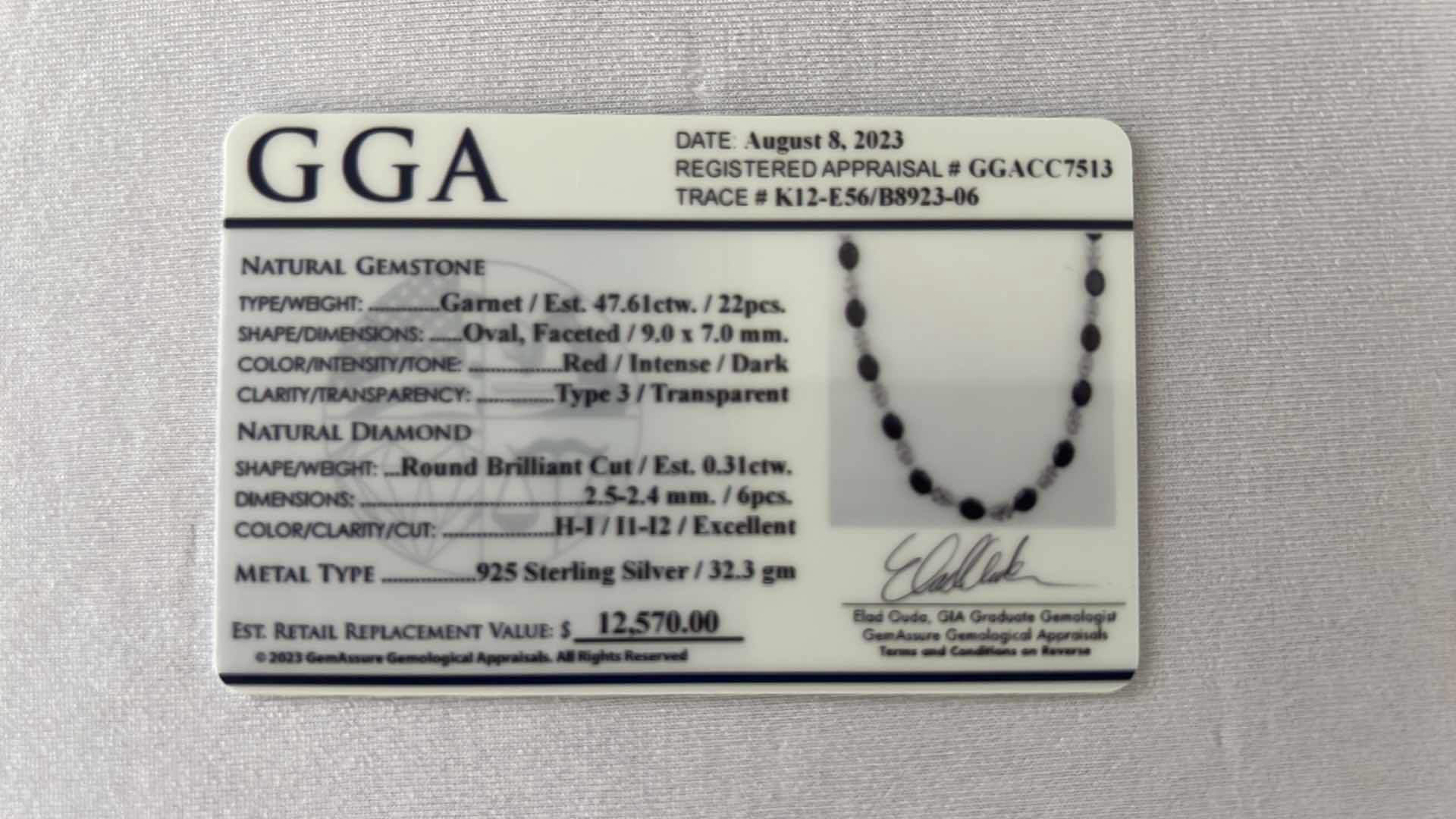 Photo 4 of 925 STERLING SILVER GARNET & DIAMOMD NECKLACE-GGA CERTIFIED    NK015375