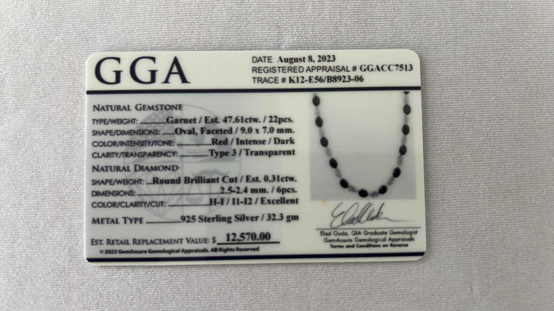 Photo 6 of 925 STERLING SILVER GARNET & DIAMOMD NECKLACE-GGA CERTIFIED    NK015375