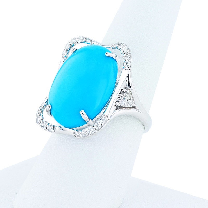 Photo 3 of 11.32ct Turquoise and 0.48ctw Diamond 14K White Gold Ring  (Approx Size 6-7)  RN035271