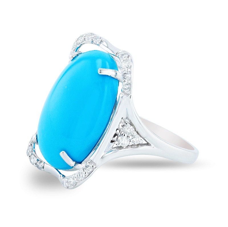 Photo 1 of 11.32ct Turquoise and 0.48ctw Diamond 14K White Gold Ring  (Approx Size 6-7)  RN035271
