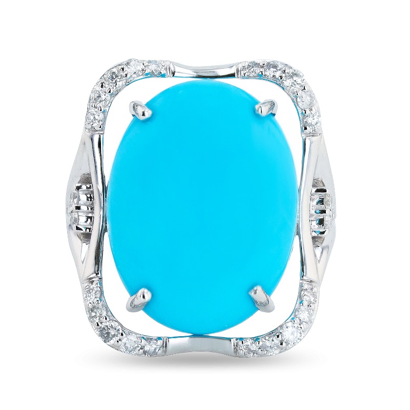 Photo 2 of 11.32ct Turquoise and 0.48ctw Diamond 14K White Gold Ring  (Approx Size 6-7)  RN035271