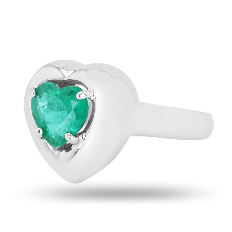 Photo 3 of 1.49ct Heart Shaped Emerald 14K White Gold Ring (Approx Size 6-7). RN034631