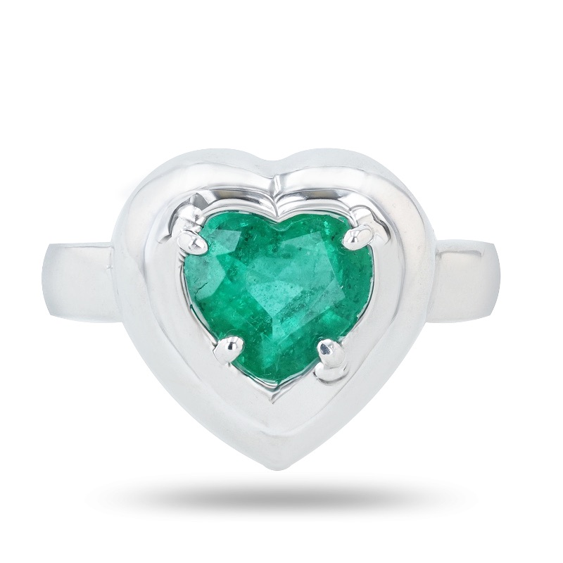 Photo 1 of 1.49ct Heart Shaped Emerald 14K White Gold Ring (Approx Size 6-7). RN034631