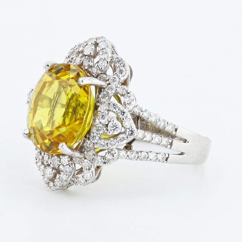 Photo 1 of 7.68ct Yellow Sapphire and 0.90ctw Diamond Platinum Ring  (Approx. Size 6-7) RN020013 