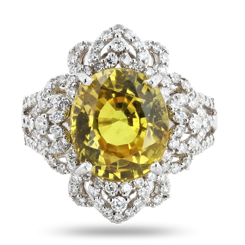 Photo 2 of 7.68ct Yellow Sapphire and 0.90ctw Diamond Platinum Ring  (Approx. Size 6-7) RN020013 