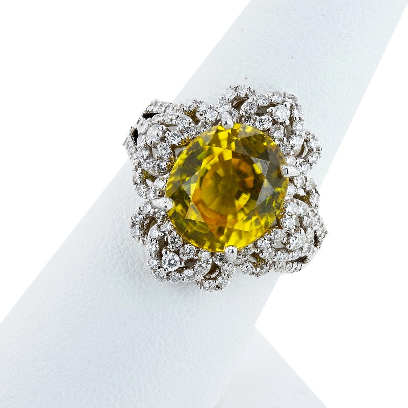 Photo 3 of 7.68ct Yellow Sapphire and 0.90ctw Diamond Platinum Ring  (Approx. Size 6-7) RN020013 